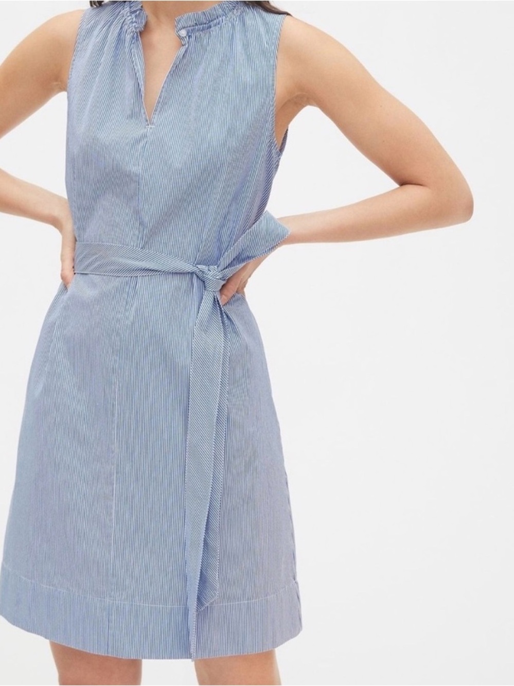 Gap Ruffle-Neck Shirtdress in Poplin Size S Stripe blouson Tie Waist  Summer NWT